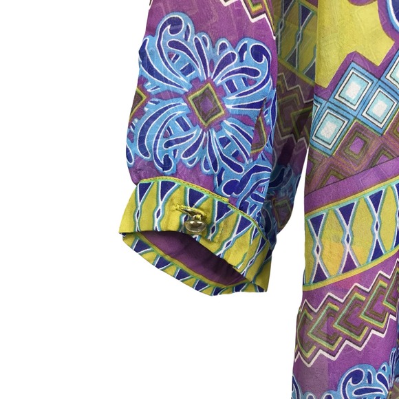 Hale Bob Women's Cabana Blouse Silk Bell Sleeve Boho Festival Green Floral XS - Picture 6 of 10